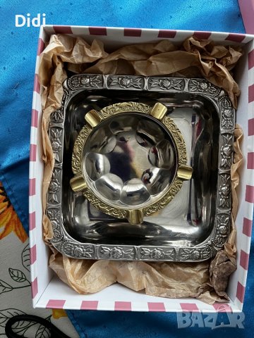 Луксозен комплект инокс купа и пепелник в подаръчна кутия, снимка 2 - Декорация за дома - 38694854