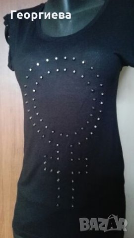 Черна тениска с метална украса ПРОМОЦИЯ🌸🍀S,M🌸🍀арт.402, снимка 5 - Тениски - 26452229