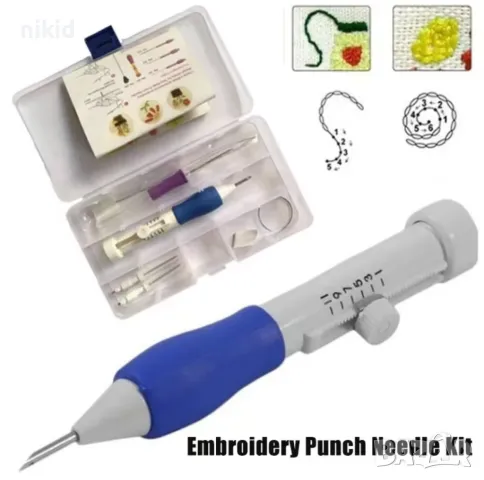 7 части Уред Механизъм за фъкане пънч шило с три игли Punch Перфораторна игла за бродиране шиене, снимка 8 - Други - 48313662