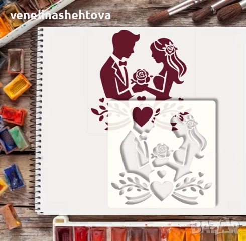 Булка и младоженец шаблон стенсил за декорация на торта скрапбукинг текстил , снимка 3 - Други - 52770090