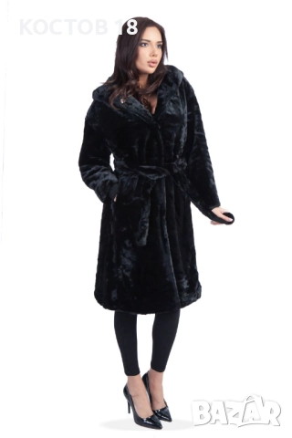 Зимно дамско дълго палто 4253 кафяв/сив/черен, снимка 7 - Якета - 51957816