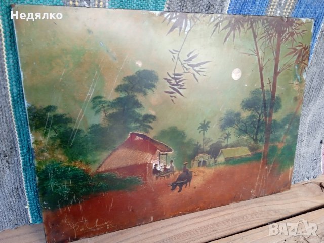 Уникална виетнамска картина,1982г,подписана, снимка 5 - Антикварни и старинни предмети - 35285203