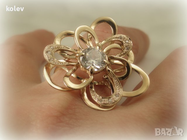 уникално красив златен пръстен ЦВЕТЕ - 8.15 грама, размер № 57-58, снимка 6 - Пръстени - 40207617