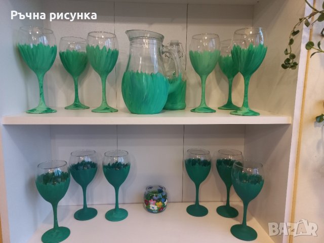 Комплекти чаши и кана в щрихи зелено, снимка 6 - Декорация за дома - 43741426