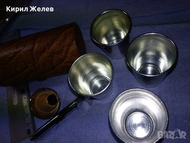 UNITRA cemi МАРКОВ ЛУКС КОМПЛЕКТ 4 ДЖОБНИ МЕТАЛНИ ЧАШКИ За АЛКОХОЛ в КОЖЕНО КАЛЪФЧЕ 41417, снимка 17 - Други ценни предмети - 43650759