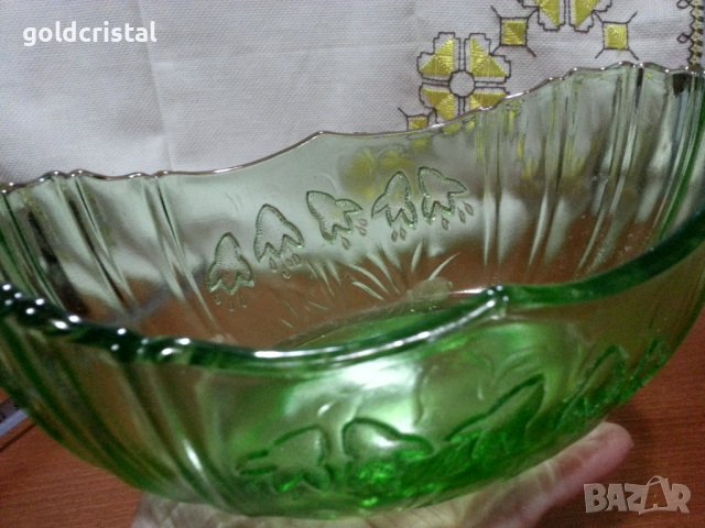 Ретро стъклена купа фруктиера зелено стъкло , снимка 2 - Антикварни и старинни предмети - 43689561