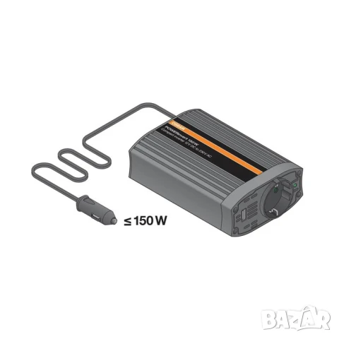 Монофазен токов инвертор Osram POWERinvert 150 12V DC към 230V AC, 150W, 2.1A USB, с един контакт, снимка 4 - Аксесоари и консумативи - 51060801