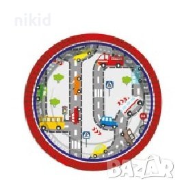 Трафик пътища 8 бр големи парти чинии чинийки рожден ден, снимка 2 - Чинии - 39318657