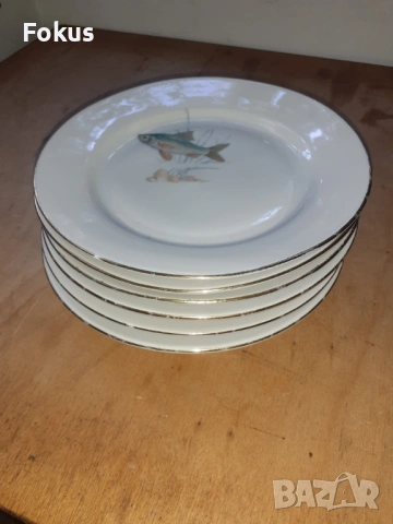 Сервиз чинии - български порцелан - 6 бр. с риби чиния, снимка 7 - Антикварни и старинни предмети - 53275080