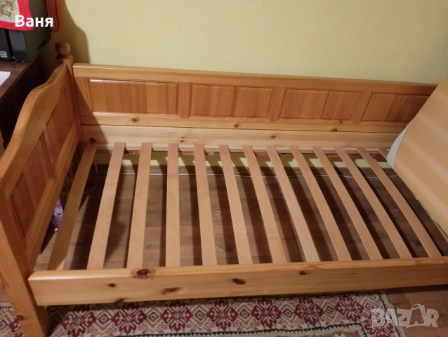Единично легло от масивно дърво с подматрачна рамка и матрак, снимка 2 - Спални и легла - 53403464