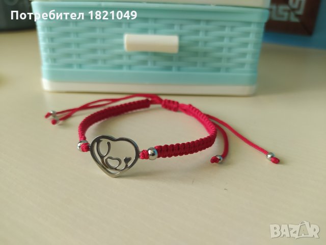 Червена гривна за късмет с елементи от стомана, снимка 10 - Гривни - 33082307