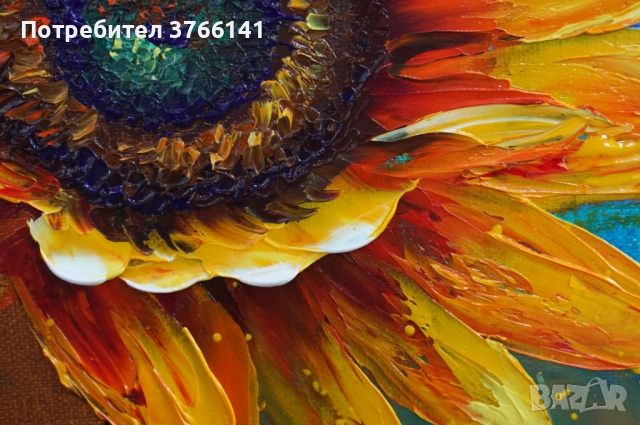 "Слънчоглед" Картина 50х40см, Маслена живопис с шпакла, снимка 3 - Картини - 53563090