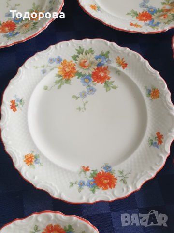 Старинни порцеланови барокови чинии с червен кант  -Schumann - Бавария , снимка 3 - Сервизи - 42958540