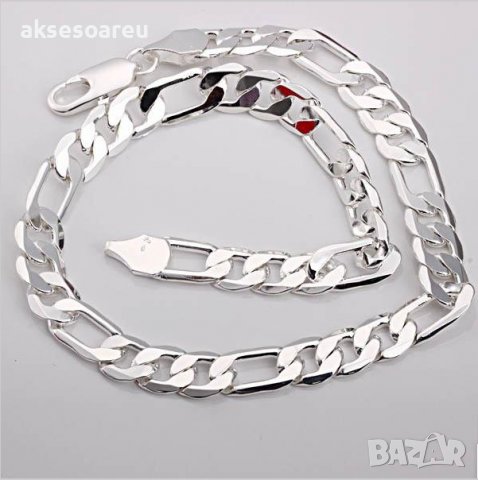 Посребрен сребърен ланец 12 мм плетка картие бижу верига мода синджир бижутерия Благородна твърда ст, снимка 8 - Колиета, медальони, синджири - 38371011