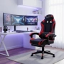 Премиум геймърски стол с масажна функция, поставка за крака и ергономична метална рамка, PU кожа - р, снимка 2