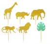 6 бр Сафари зоо Джунгла Диви животни листо хаваи златни картон брокатени топери за мъфини торта , снимка 1