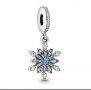 Сребърен талисман за гривна Пандора снежинка сини кристали, Модел 033, печат s925
