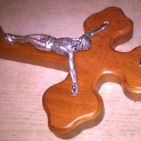 Дървен кръст с христос-бронз/сребро-20Х13см-внос швеицария, снимка 10 - Колекции - 27397901