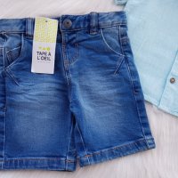 Нови дънкови панталонки и риза Zara 3-6месеца, снимка 2 - Панталони и долнища за бебе - 33446003