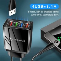 USB Бързо зарядно устройство 4 порта 3.0 PD Мобилен телефон , снимка 7 - Оригинални зарядни - 41757073