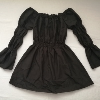 Дамска къса рокля с дълги буфан ръкави в черен цвят р-р S, снимка 4 - Рокли - 44863522