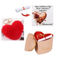 Подаръчен комплект с плюшен ключодържател "Сърце" и послание, снимка 2 - Декорация за дома - 43624274