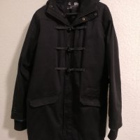 Мъжка черна зимна шуба с топла подплата и качулка XL, снимка 1 - Якета - 43780618