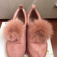 Дамски равни обувки от розов велур с естествен пух, снимка 5 - Дамски ежедневни обувки - 26790195