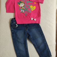 Бебешки дънки и блузка за момиченце размер 74, снимка 1 - Бебешки дънки - 38976963