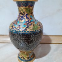 Cloisonne Клоазоне стара прекрасна ваза бронз клетъчен емайл, снимка 3 - Антикварни и старинни предмети - 43202598