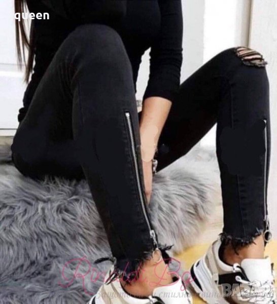 Черни дънки с ципове накъсани, снимка 1