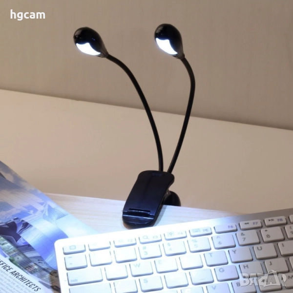 LED лампичка GARV Black Edition Dual с гъвкаво рамо и защипване, снимка 1