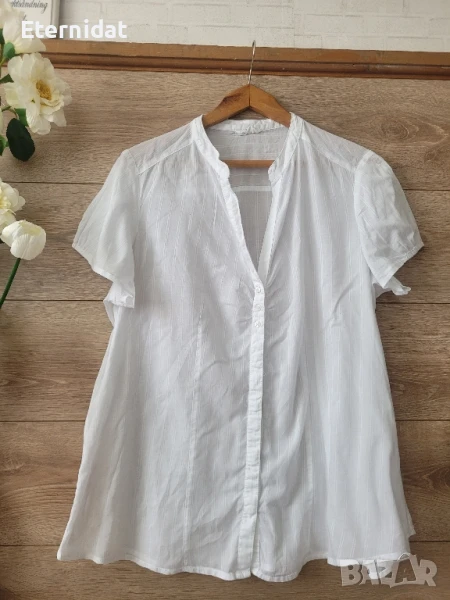 Бяла риза памучна материя с къс ръкав , снимка 1