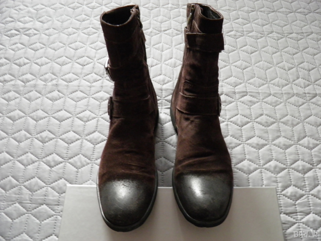 Оригинални мъжки ботуши от естествен кафяв велур, снимка 1