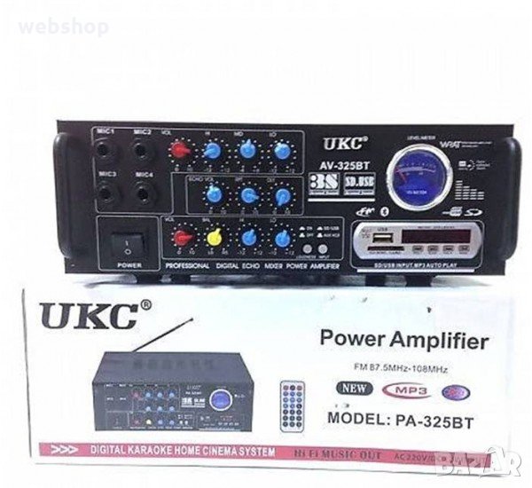 Караоке, блутууд, домашен, аудио усилвател AV-325BT, FM, SD, USB, BLT, 2x120W, 220V, снимка 1