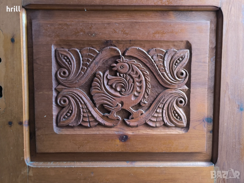 3 дърворезби ръчна изработка на антикварна дървена входна врата крило, снимка 1