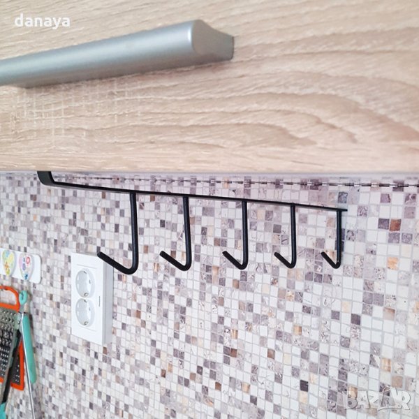 2158 Кухненска метална закачалка за чаши и прибори закачаща се поставка за рафт, снимка 1