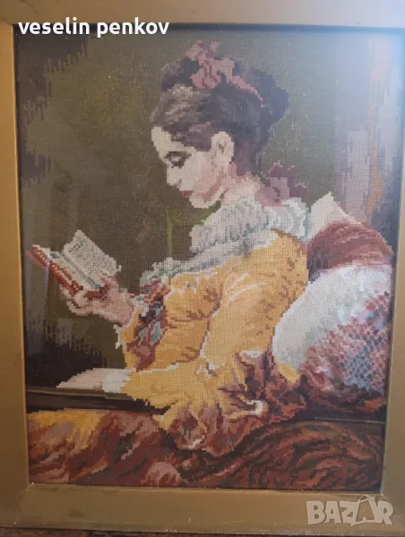 Момичето с книгата - ръчно шит гоблен, снимка 1
