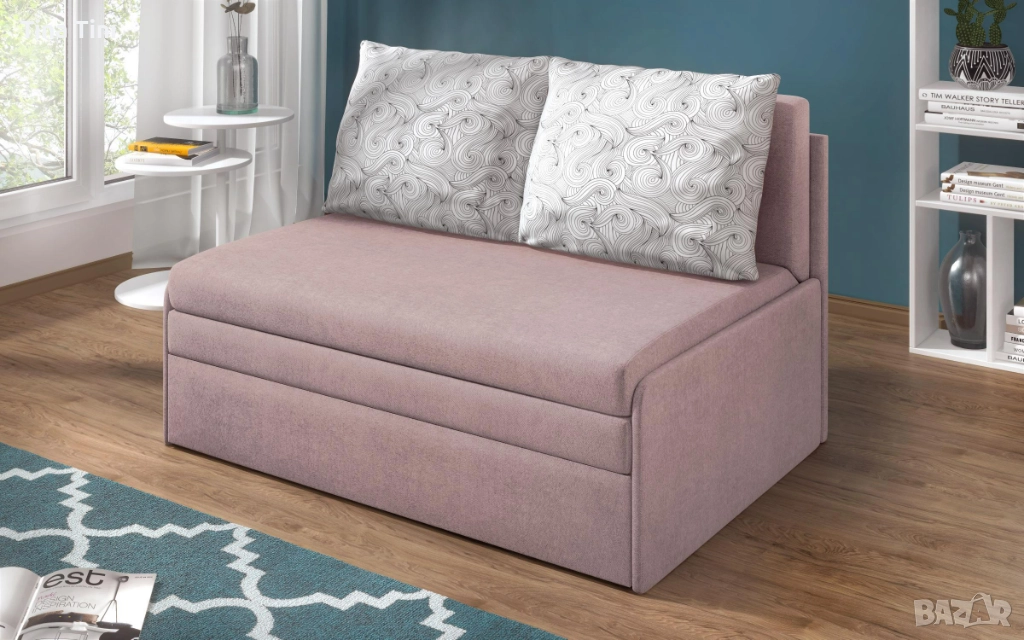 Разтегателно канапе , розово/двуместно-, снимка 1