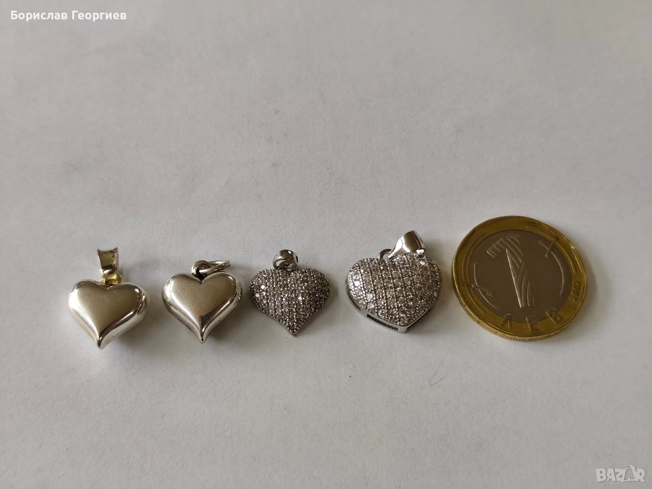 Сребърен медальон сърце 925 четири броя, снимка 1