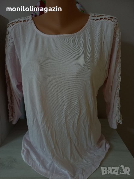 светло розова блуза с дантела, в отличен вид, снимка 1