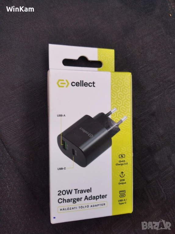 Универсално Зарядно - Cellect - Бързо зареждане - 20W с USB-A/USB-C, Черен, снимка 1