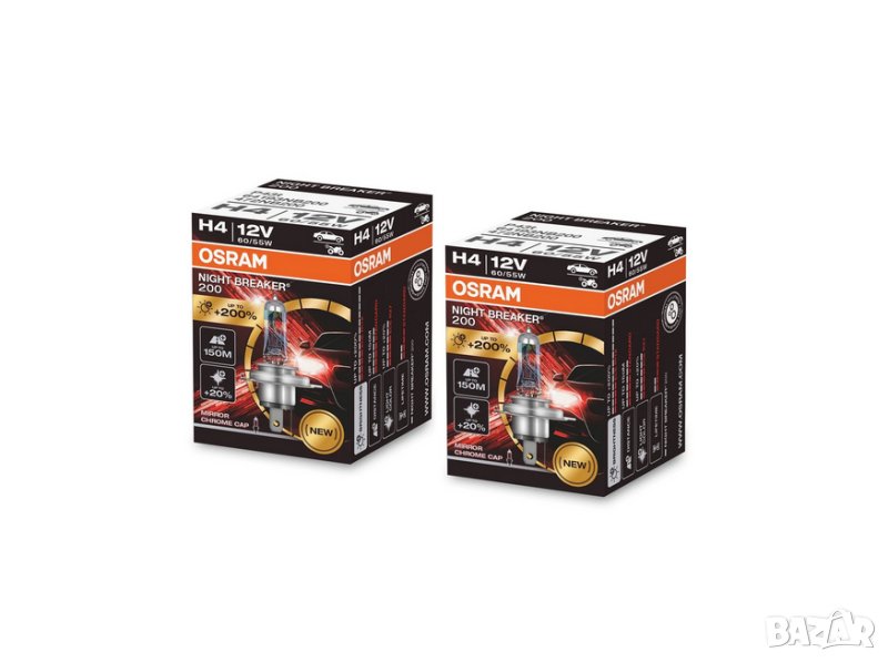 Халогенни крушки за фар Osram H4 Night Breaker +200% 60/55W 12V P43T , снимка 1