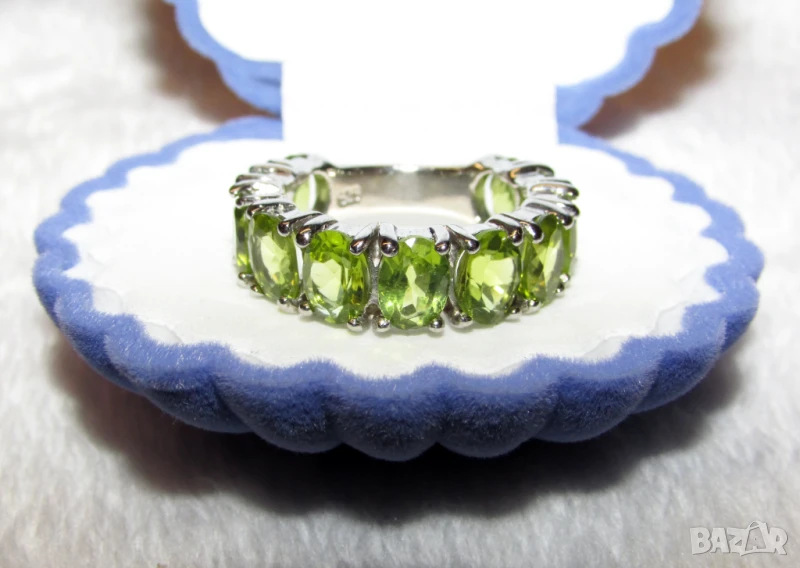 925 сребърен пръстен с перидот. Халка 9/59/18.89, снимка 1