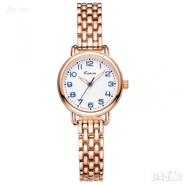 Дамски часовник, розово злато със сини цифри, снимка 1