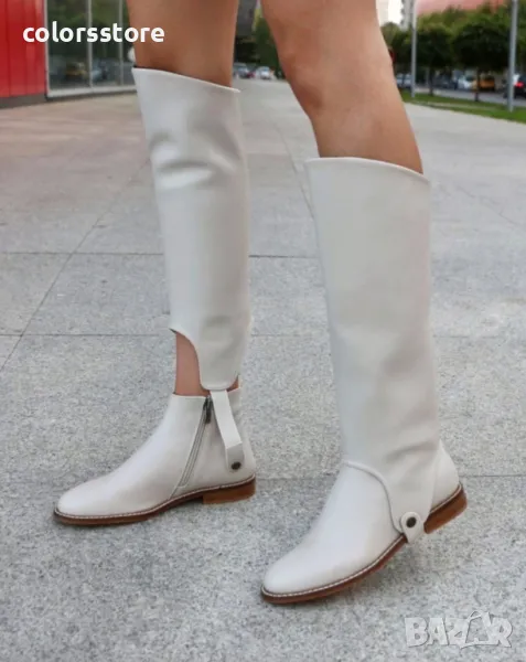 Равни ботуши - бежова кожа - GHM9, снимка 1