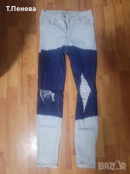 Двуцветни дънки с висока талия, снимка 1