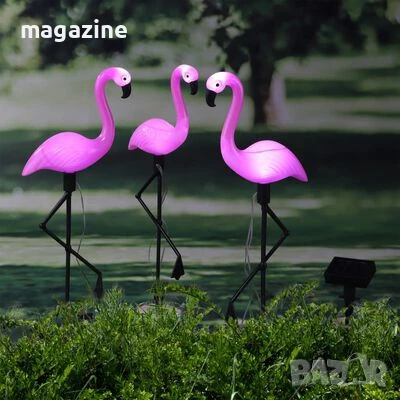 Соларни лед градински лампи Фламинго - 3бр., снимка 1