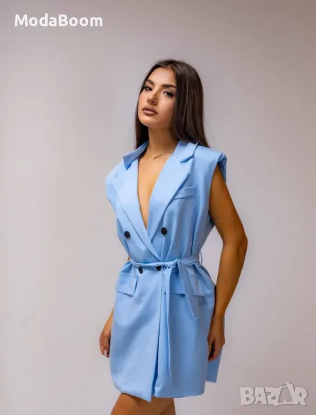Синя елегантна дамска къса рокля , снимка 1