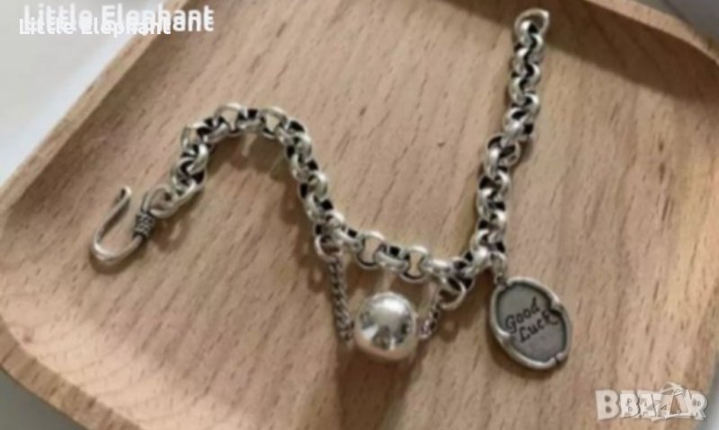 Сребърна гривна"Good luck" с топче-2 елемента/нова, снимка 1